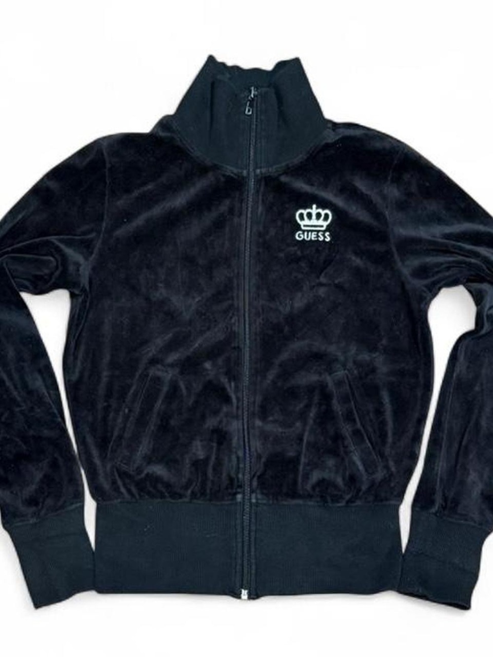 Y2K Guess Velour Bedazzled Turtleneck Zip Up Sweater